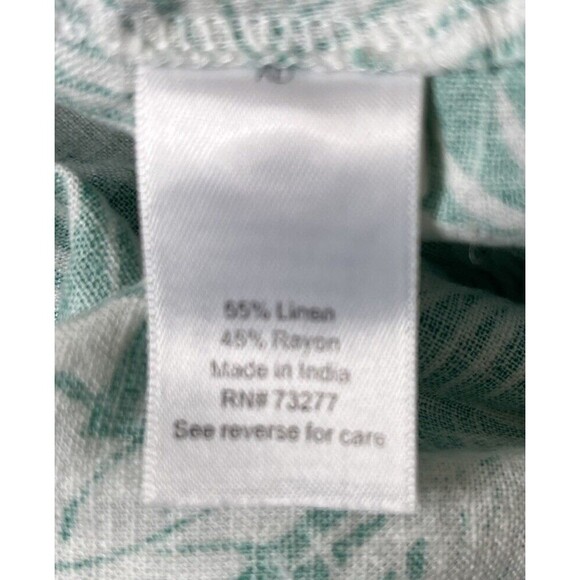 NWT Croft & Barrow Linen Blend Tank Shirt Green White Leaves Size Large - Picture 6 of 7